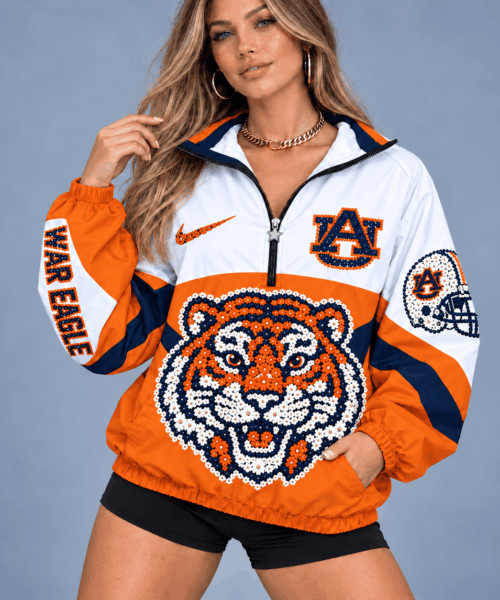 Auburn Tigers NCAA Floral Mascot Heritage V-Neck Zipper Jackets