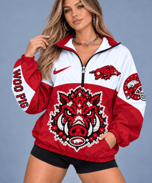 Arkansas Razorbacks NCAA Floral Mascot Heritage V-Neck Zipper Jackets