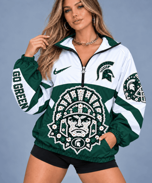 Michigan State Spartans NCAA Floral Mascot Heritage V-Neck Zipper Jackets