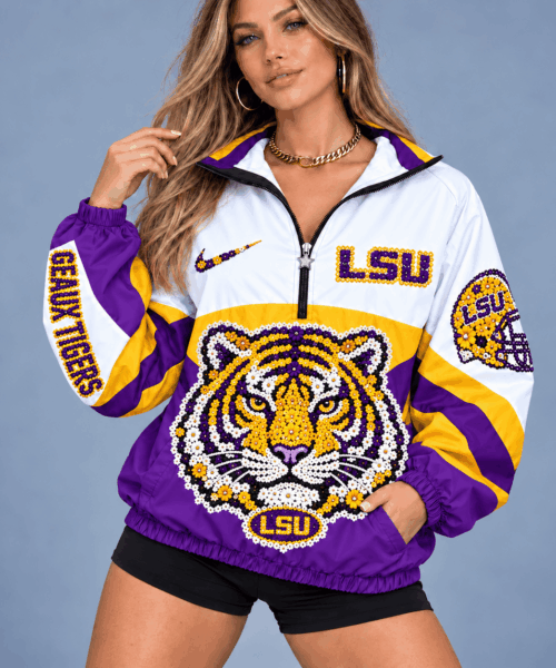 LSU Tigers NCAA Floral Mascot Heritage V-Neck Zipper Jackets