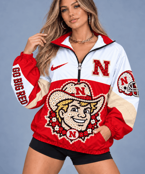 Nebraska Cornhuskers NCAA Floral Mascot Heritage V-Neck Zipper Jackets