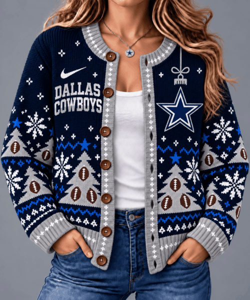 Dallas Cowboys NFL Game Day Winter Wonderland Snowflake Cardigan
