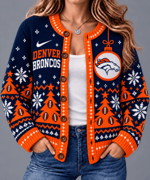 Denver Broncos NFL Game Day Winter Wonderland Snowflake Cardigan