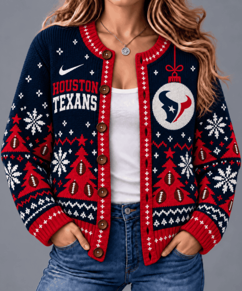 Houston Texans NFL Game Day Winter Wonderland Snowflake Cardigan