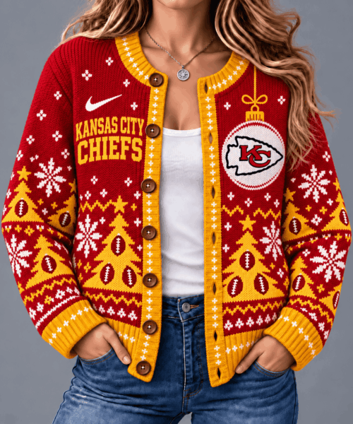 Kansas City Chiefs NFL Game Day Winter Wonderland Snowflake Cardigan