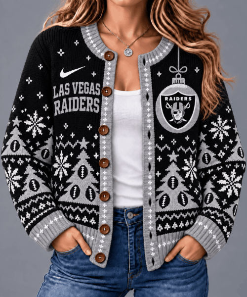 Las Vegas Raiders NFL Game Day Winter Wonderland Snowflake Cardigan