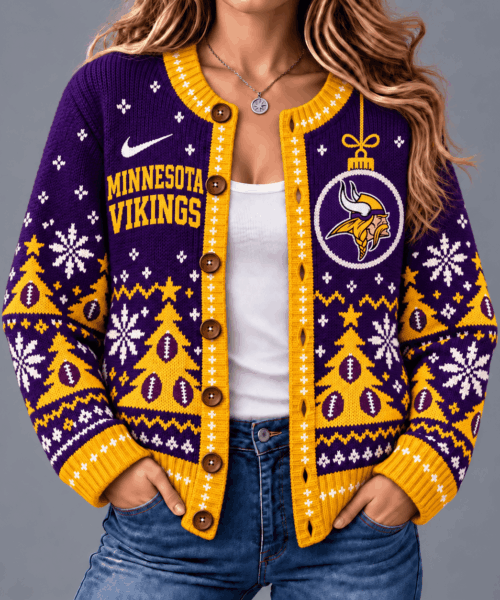 Minnesota Vikings NFL Game Day Winter Wonderland Snowflake Cardigan