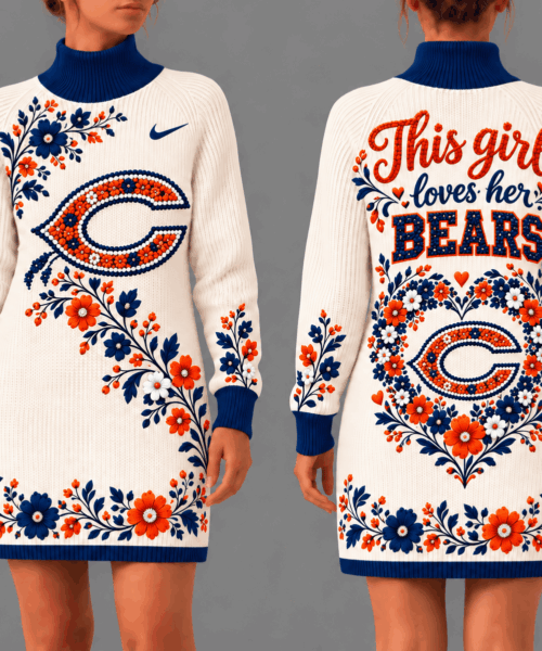 Chicago Bears NFL Forever Loyal Floral Heart Sweater Dress