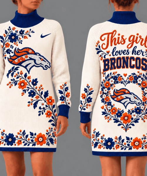 Denver Broncos NFL Forever Loyal Floral Heart Sweater Dress