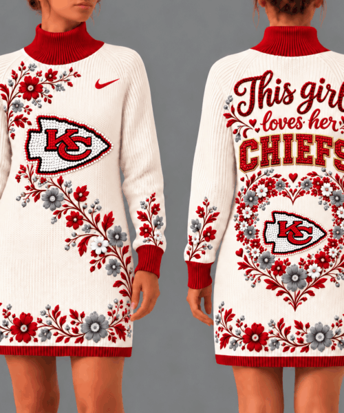 Kansas City Chiefs NFL Forever Loyal Floral Heart Sweater Dress