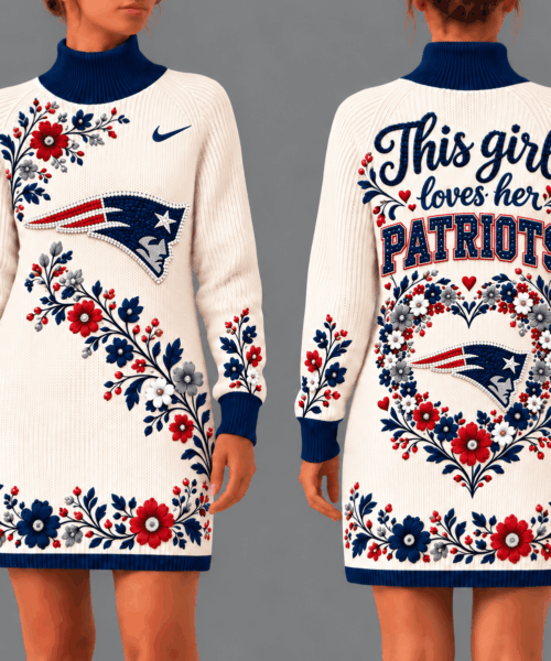 New England Patriots NFL Forever Loyal Floral Heart Sweater Dress