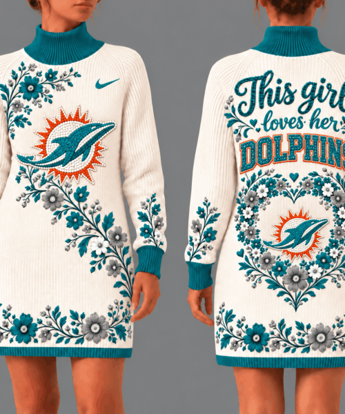 Miami Dolphins NFL Forever Loyal Floral Heart Sweater Dress