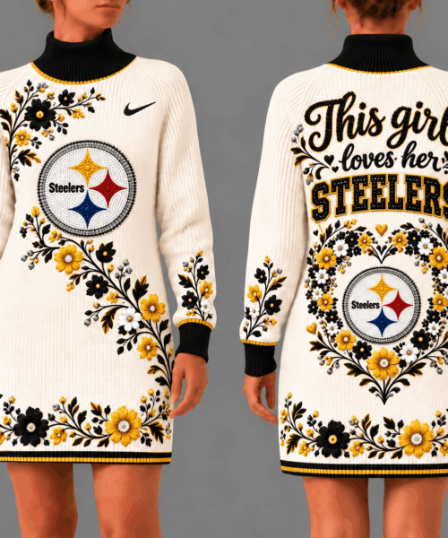 Pittsburgh Steelers NFL Forever Loyal Floral Heart Sweater Dress
