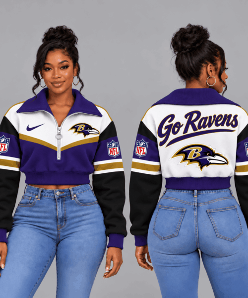 Baltimore Ravens NFL Forever Loyal Game Day Cropped Quarter-Zip Sweatshirt