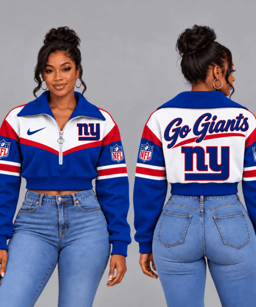New York Giants NFL Forever Loyal Game Day Cropped Quarter-Zip Sweatshirt