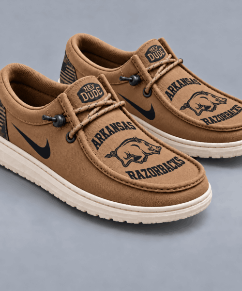 Arkansas Razorbacks NCAA Vintage Military Brown Loafer Shoes