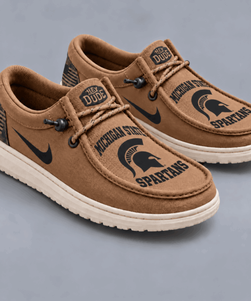 Michigan State Spartans NCAA Vintage Military Brown Loafer Shoes