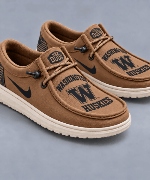 Washington Huskies NCAA Vintage Military Brown Loafer Shoes