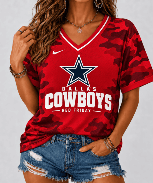 Dallas Cowboys NFL Camo Red Friday V-Neck