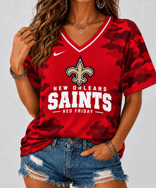 New Orleans Saints NFL Camo Red Friday V-Neck