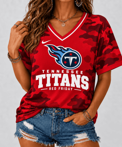 Tennessee Titans NFL Camo Red Friday V-Neck