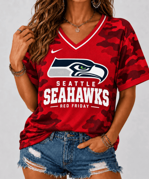 Seattle Seahawks NFL Camo Red Friday V-Neck