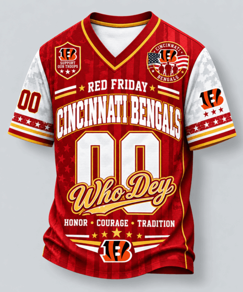 Cincinnati Bengals NFL Red Friday Support Our Troops V-Neck Jersey