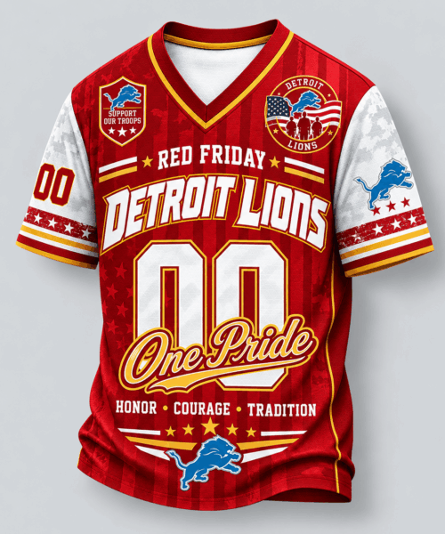 Detroit Lions NFL Red Friday Support Our Troops V-Neck Jersey