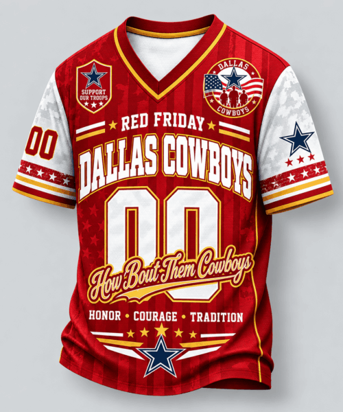 Dallas Cowboys NFL Red Friday Support Our Troops V-Neck Jersey