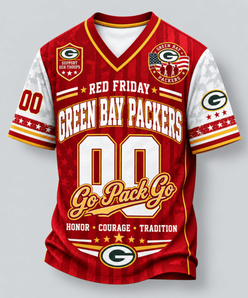 Green Bay Packers NFL Red Friday Support Our Troops V-Neck Jersey