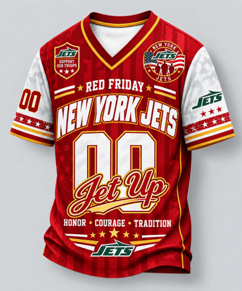 New York Jets NFL Red Friday Support Our Troops V-Neck Jersey