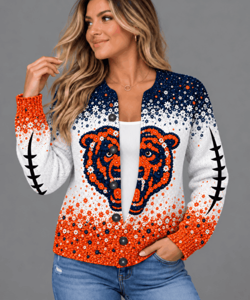 Chicago Bears NFL Floral Football Fan Cardigan