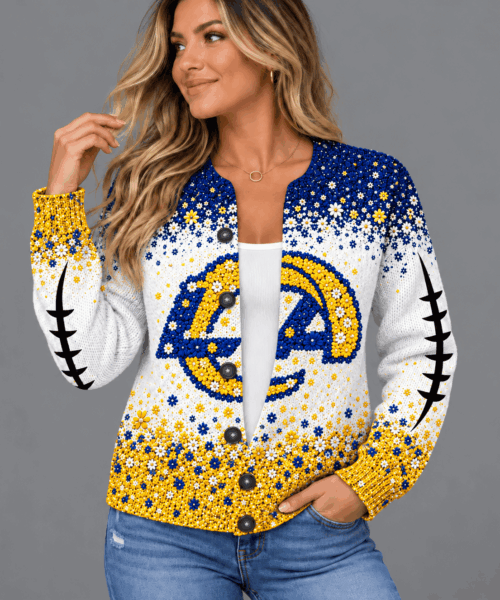 Los Angeles Rams NFL Floral Football Fan Cardigan