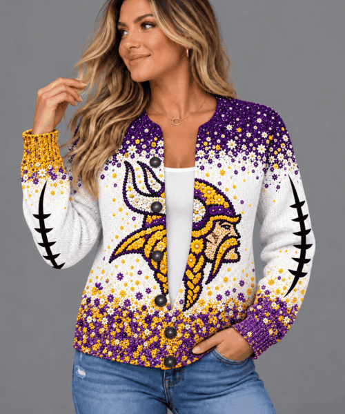 Minnesota Vikings NFL Floral Football Fan Cardigan