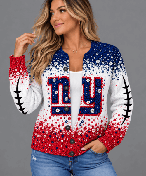 New York Giants NFL Floral Football Fan Cardigan