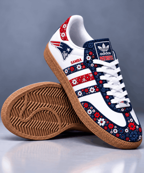 New England Patriots NFL Floral Football Fan Game Day Edition Samba Shoes