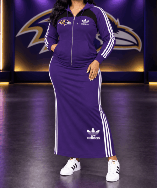 Baltimore Ravens NFL Retro Triple Stripe Zip Hoodie & Maxi Skirt Set