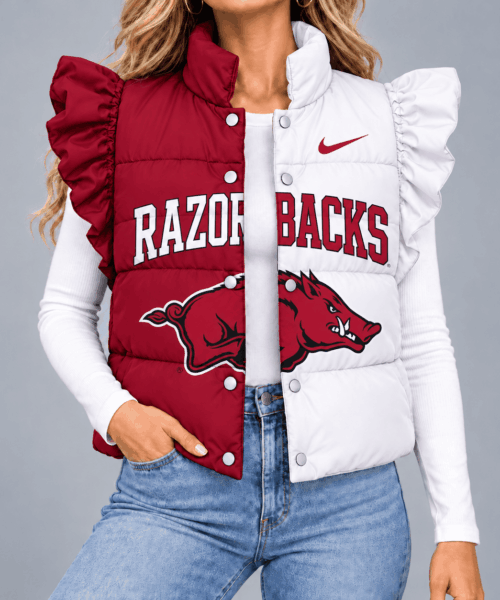 Arkansas Razorbacks NCAA Split Color Sleeve Quilted Puffer Vest