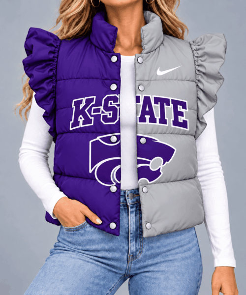 Kansas State Wildcats NCAA Split Color Sleeve Quilted Puffer Vest