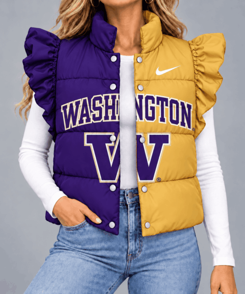 Washington Huskies NCAA Split Color Sleeve Quilted Puffer Vest