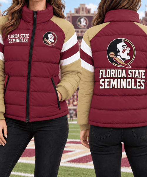 Florida State Seminoles NCAA Chevron Stripe Puffer Down Jacket