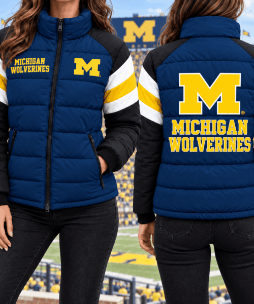 Michigan Wolverines NCAA Chevron Stripe Puffer Down Jacket