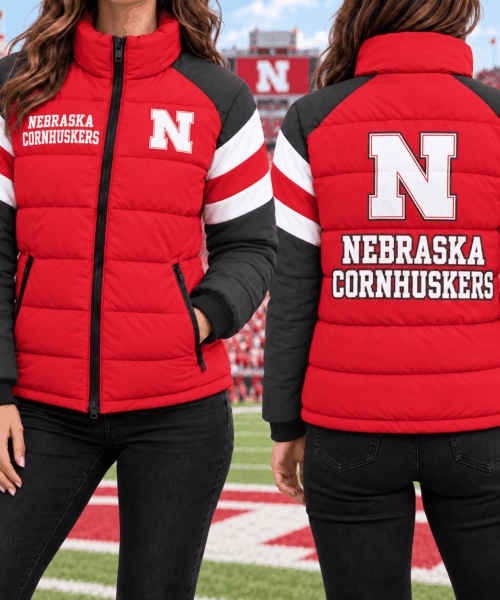 Nebraska Cornhuskers NCAA Chevron Stripe Puffer Down Jacket