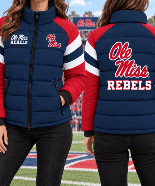 Ole Miss Rebels NCAA Chevron Stripe Puffer Down Jacket