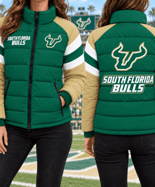 South Florida Bulls NCAA Chevron Stripe Puffer Down Jacket