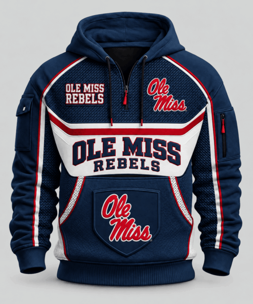 Ole Miss Rebels NCAA Team Spirit Hoodie Half Zipper