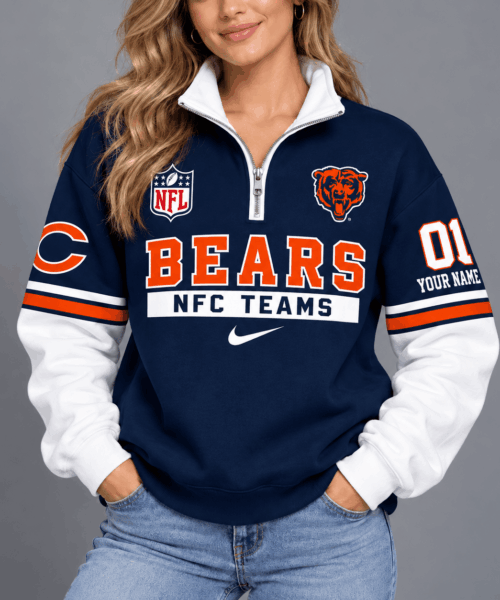 Chicago Bears NFL Classic Varsity Style Quarter-Zip Sweatshirt