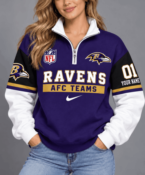 Baltimore Ravens NFL Classic Varsity Style Quarter-Zip Sweatshirt