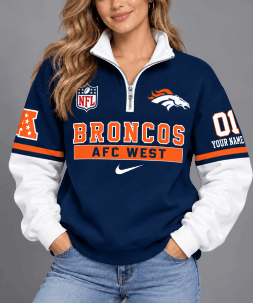 Denver Broncos NFL Classic Varsity Style Quarter-Zip Sweatshirt