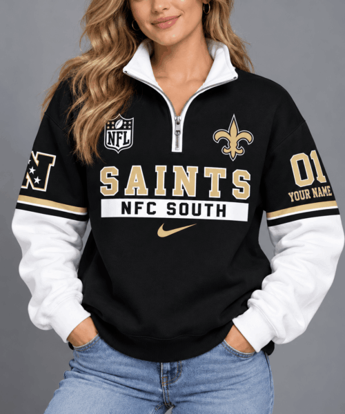 New Orleans Saints NFL Classic Varsity Style Quarter-Zip Sweatshirt